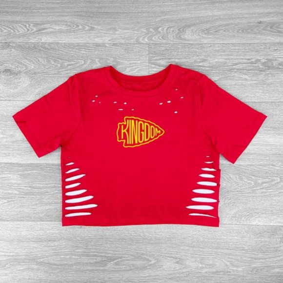 Womens Red Kansas City Chiefs Football Croptop, Kansas City Chiefs Kingdom tee - Picture 1 of 1